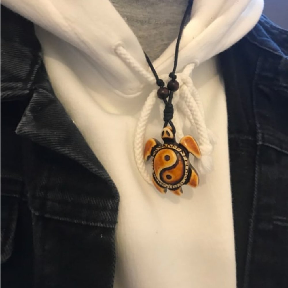 Resin Tortoise Pendant with Adjustable faux leather Strap 1172